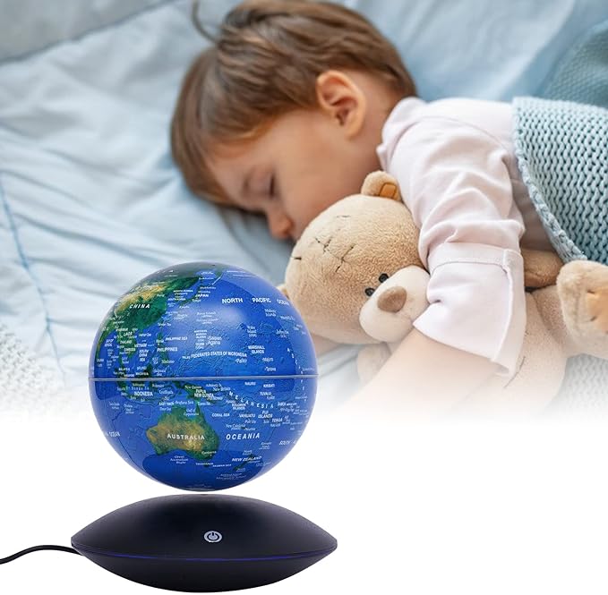 Floating Globe Magnetic Levitation with LED Color Changing Light and Touch Control, Magnetic Levitating Globe for Desk Office Home Decor Educational Gift for Men Father Boys Boss,Blue
