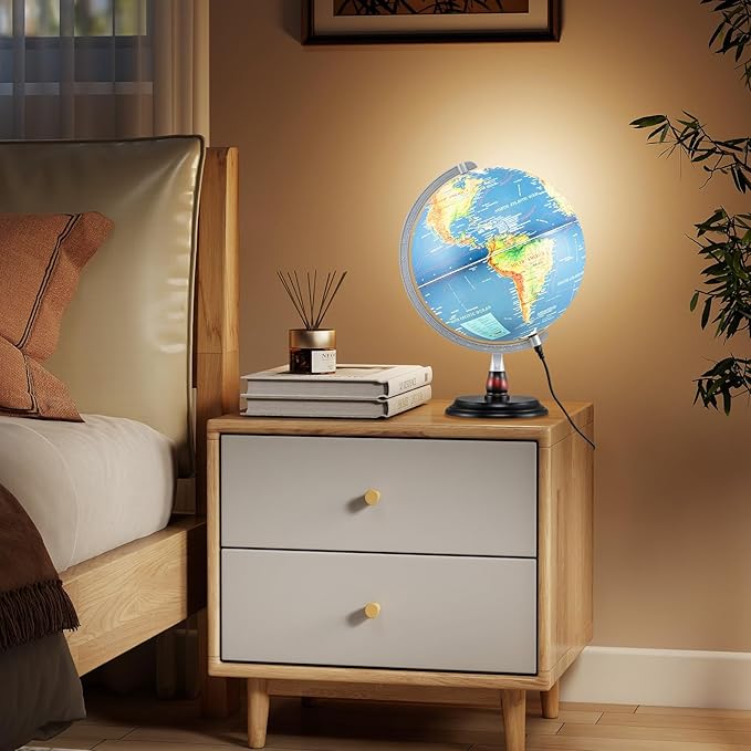 Goplus 12 Inch Illuminated World Globe, Antique Light up Rotating Globe Night Lamp with Wooden Stand, Geography Educational Desktop Decoration for Kids Adults Home Office School (Antique-Navy)