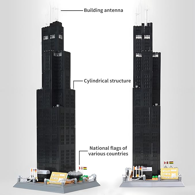 Willis Tower Chicago Architecture Model Building Blocks Sets The Office Landmarks Skyline Set Toys Collection for Kids Adults 1241Pcs
