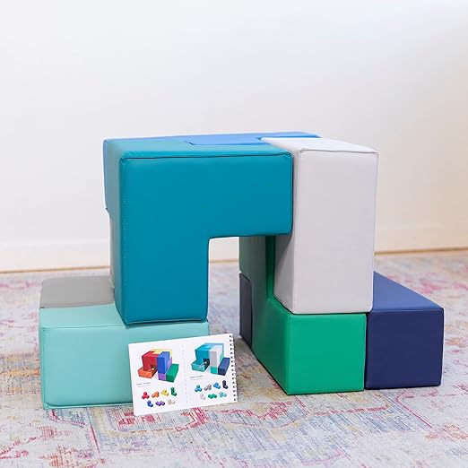 ECR4Kids SoftZone Brainy Building Blocks, Foam Puzzle, Contemporary, 7-Piece