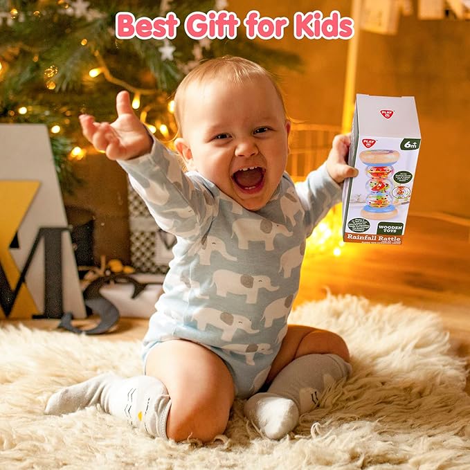 Rainmaker - Montessori Baby Toys for 6-12 Months 1 Year Old, Newborn Baby Rattle Shaker Sensory Toy, 7 inch Wooden Rain Stick Baby Musical Toys for 6 7 8 9 10 Month Infant Toddlers Gift