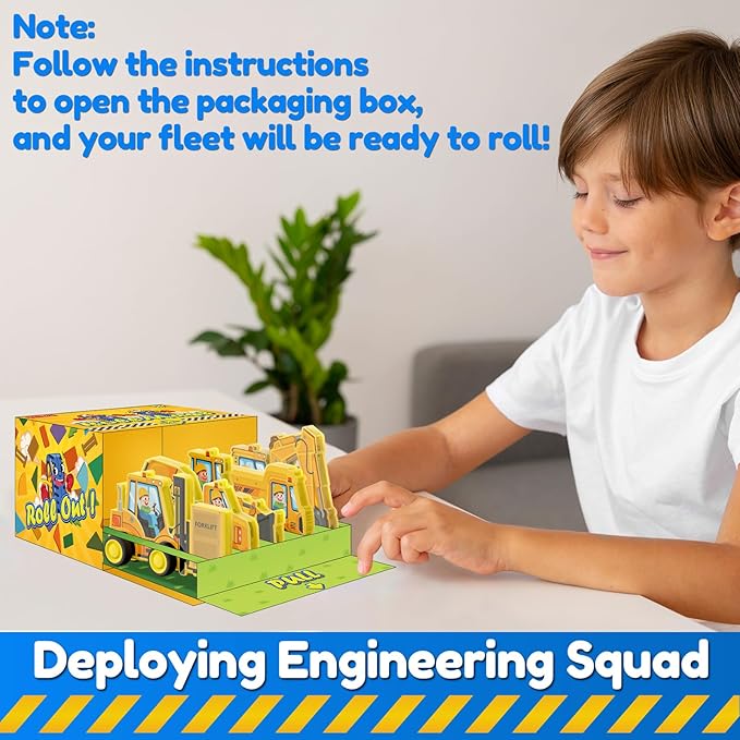Oriate Rolling Construction Toys for Magnetic Tiles, 5pcs Construction Vehicle Toys Compatible with Magnet Tiles, Kids Trucks for Magnetic Building Blocks Magnetic Tiles, Educational Gift Boys Girls