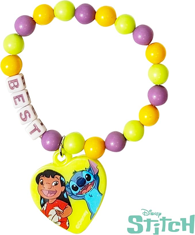 LUV HER Disney Stitch Girls BFF 6 Piece Toy Jewelry Box Set with 2 Rings, 2 Bead Bracelets and Snap Hair Clips Ages 3+