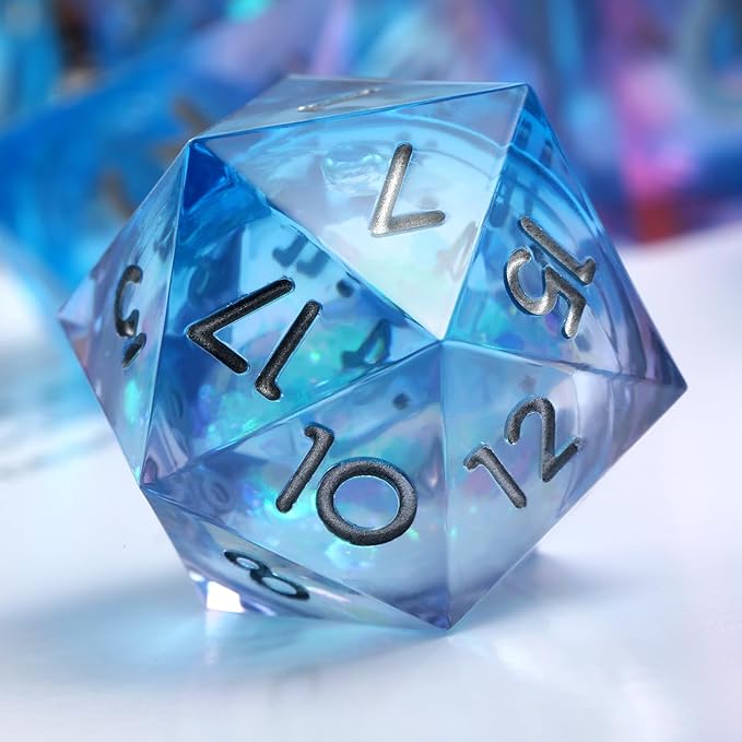 Resin Sharp Dice,DNDND 7PCS Glitter Liquid Resin DND Dice Set with Gift Case for Dungeons and Dragons Tabletop Game (Liquid Blue and Pink)