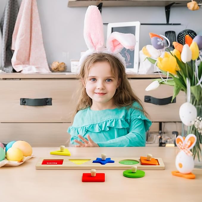First Jumbo Knob Wooden Shape Puzzles for Toddlers 1-3,Montessori Shapes Sorter for1-2 Year Old,Preschool Learning Peg Puzzle Toys for Baby Kids,1-2 Year Old Boy Girl