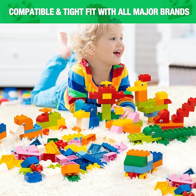Large Building Blocks for Kids Toddlers, 161PCS Big Building Bricks with 10"x10" Large Baseplates - Compatible with Major Brands Blocks, Birthday Gfits for Toddler Kid, 9 Color/13 Shape