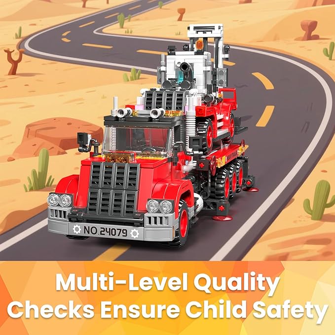 Mould King Trailer Toy Building Block, Realistic American Style Semi Truck Model Building Sets for Boys Girls Ages 8+, 24079 STEM Toy with Forklift Truck, Collectible Model for Adults (906 PCS)