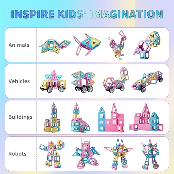 Magnetic Tiles Building Blocks Toys for Kids, 136 Pieces 3D Creative Castle Construction Magnetic Stacking Set Preschool Intelligence STEM Toys for Girls Boys Age 3years and Up (Educational Set)