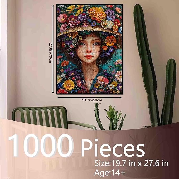 Tucocoo Flowers Garden Girl Jigsaw Puzzles for Adults 1000 Pieces, Beautiful Fashion Lady Abstract Art Puzzle Colorful DIY Puzzles for Home Decoration Gifts, Family Puzzle Perfect for Game Nights