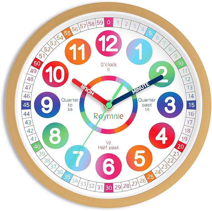 Wall Clock for Kids Learning - Teaching Time Wall Clocks Battery Operated Silent Non Ticking - Analog Colorful Clock Decorative for Kids Room Classroom School(14 Inch)