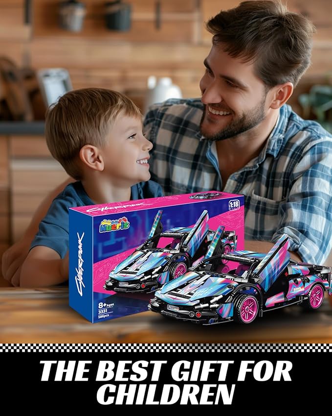 1:18 Technic Super Sports Cars Model Sets - 586 PCS Cyberpunk MOC Building Block Car Raceing Engineering Toys - Gift Idea for Adults Boys Girls for Play and Display Collection
