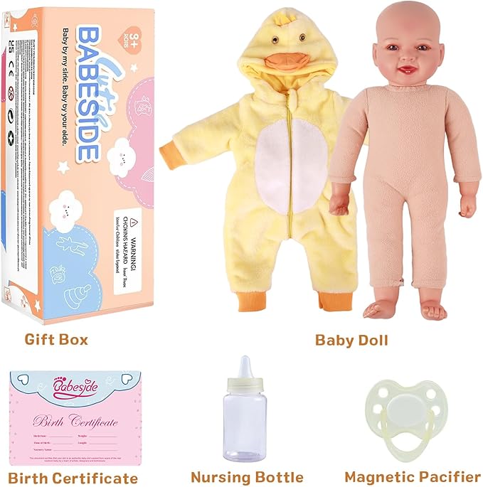 BABESIDE Lightweight Baby Doll Set – 15" Realistic Soft Doll for Girls, Easy to Carry & Hug – Pretend Play & Gift for Toddlers