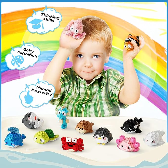 Micro Building Blocks Sets, 12 in 1 Cute Aniamls Series for Kids Birthday Party Favors, Mini Building Blocks, Micro Building Kit Toys, Building Blocks for Adults & Kids