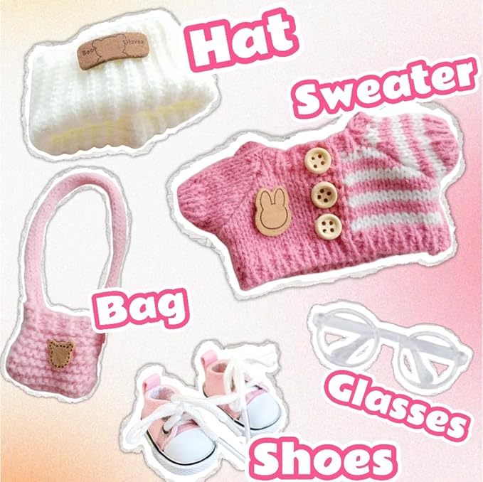 15cm & 17cm Doll Clothes Outfits Set - Premium Dress Up Bundle with Exquisite Accessories | Soft Fabric Fashion Doll Costume for 15-17cm Dolls (Pink-5)