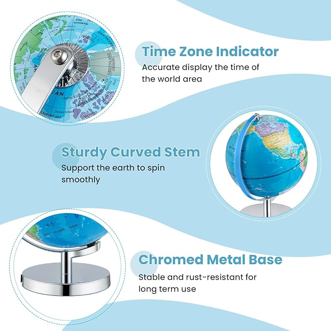 S AFSTAR Illuminated World Globe, 3-in-1 Light Up Constellation Globe with World Map, 88 Constellations & Night Light, Rotating Earth for Home Office