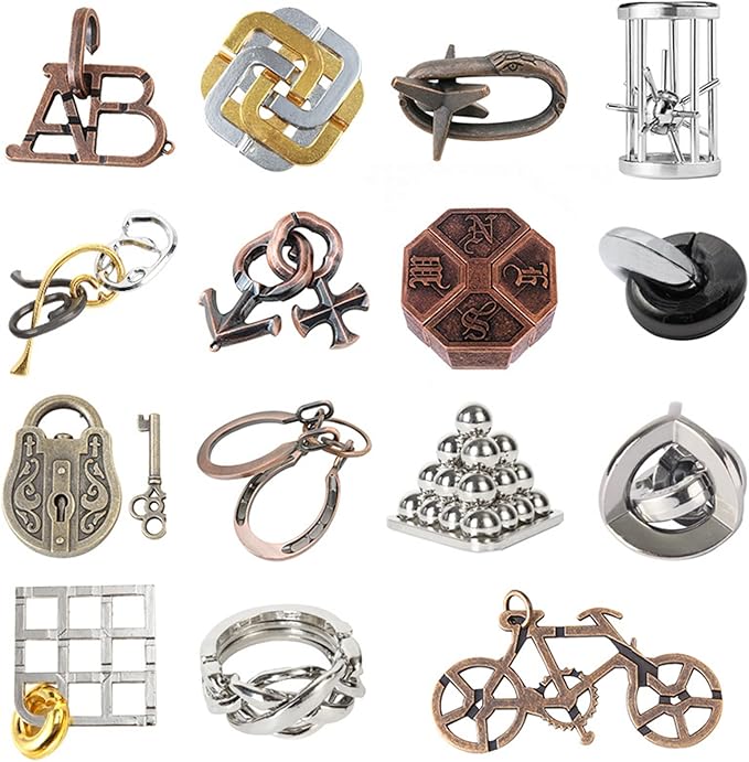 RoseFlower 15 pcs IQ Test Puzzle Metal Wire Puzzles Mind Game Educational Toys High Difficulty Brain Teaser Puzzle Toy for Kids and Adults - Explore Creativity and Problem Solving. Gift Desk Puzzles