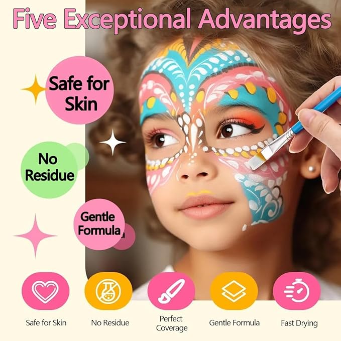 Professional Face Paint Set for Kids,42 Colors Non-toxic Water Activated Face Painting Makeup Palette .Includes Multiple makeup tools.Ideal for Halloween,Carnival,Cosplay,Party,SFX Arty Stage Makeup.
