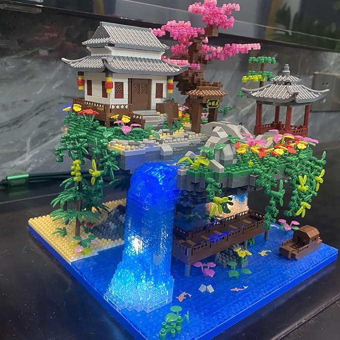 Peach Blossom Spring Utopia Building Blocks Set (3661Pcs) Famous Chinese Fable Architecture with 2 Figures & String Lights Educational Toys Micro Bricks for Kids Adults