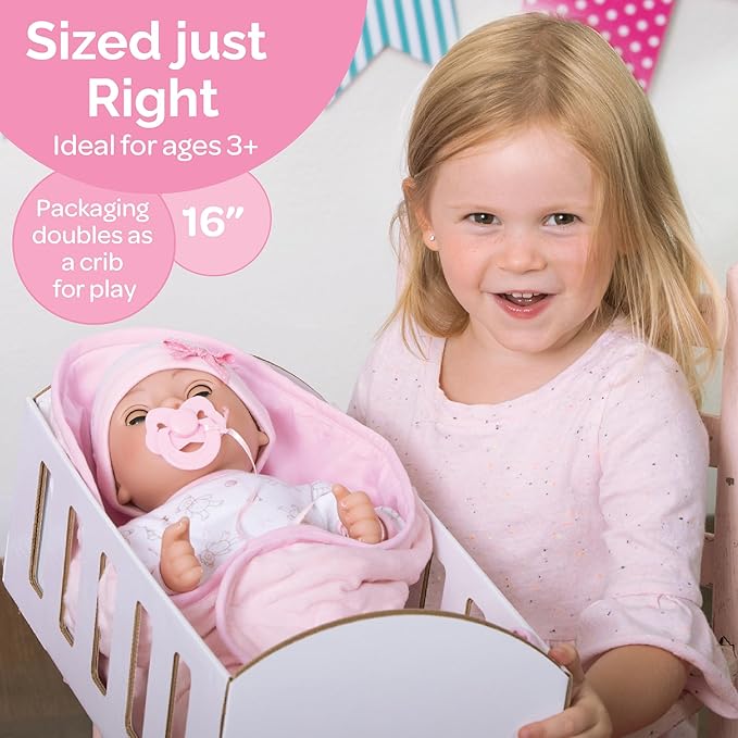 Adora 16 Inch Girl Baby Doll with Accessories Purple Matching 9-Piece Set Including a Pacifier, Hospital, Bracelet, Diaper, and More Gift for Toddlers Ages 3+ Adoption Babies Collection - Cherish