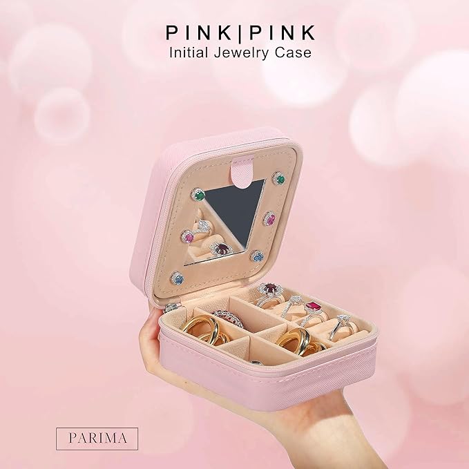 Parima Back to School Jewelry Case, School Supplies for Teen Girls Jewelry Box | High School Travel Accessories for Girls | School Travel Essentials Small Jewelry Box - Letter N, Pink