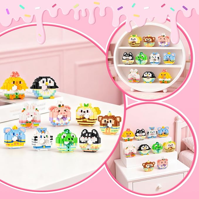HIGH GODO Animal Party Favors Building Blocks, 10 Pack Mini Food Animals Building Set, Goodie Bag Stuffers, Classroom Small Prize Toys Gifts for Kids Boys Girls Age 8+