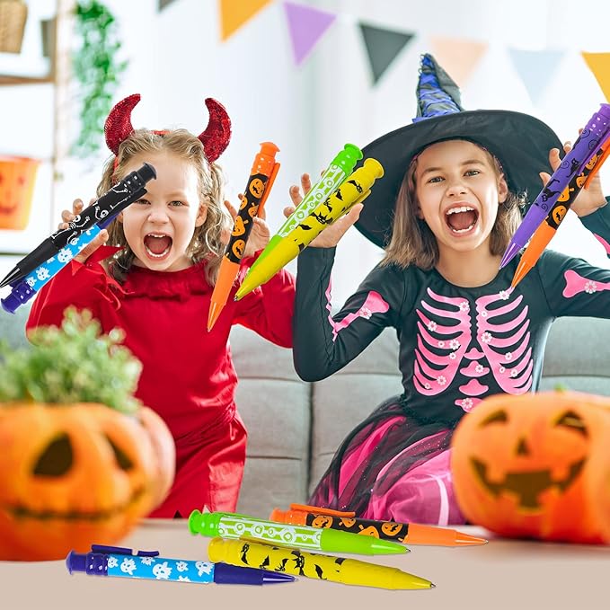 Letapapa Halloween Party Favor for Kids, 48 Pcs Halloween Jumbo Pens in 6 Designs, Halloween Toys, Goodie Bag Stuffers Fillers, Trick or Treat, School Classroom Rewards