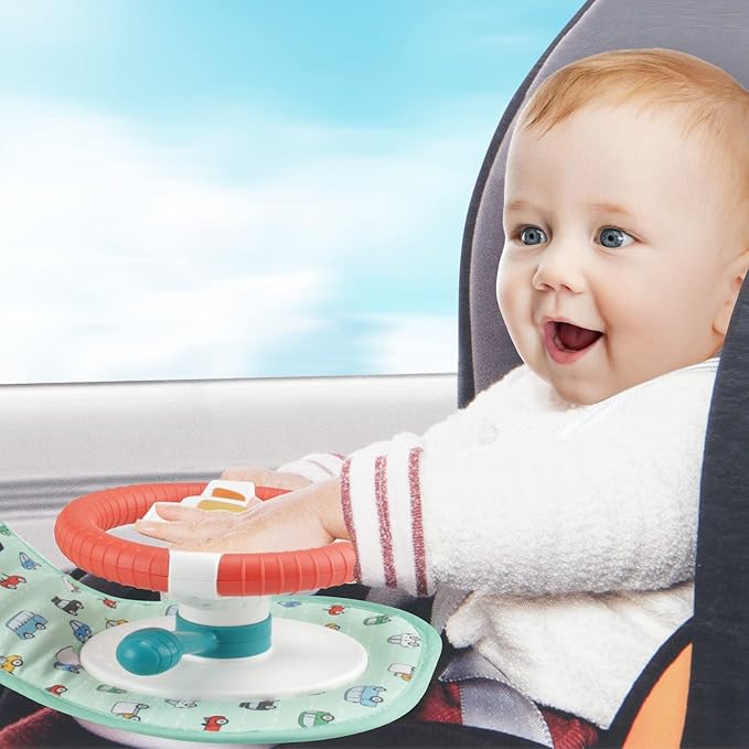 COVTOY Baby Car Seat Toys for Infants with Mirror, Steering Wheel, Music Lights, Driving Sounds - 6-12 Months