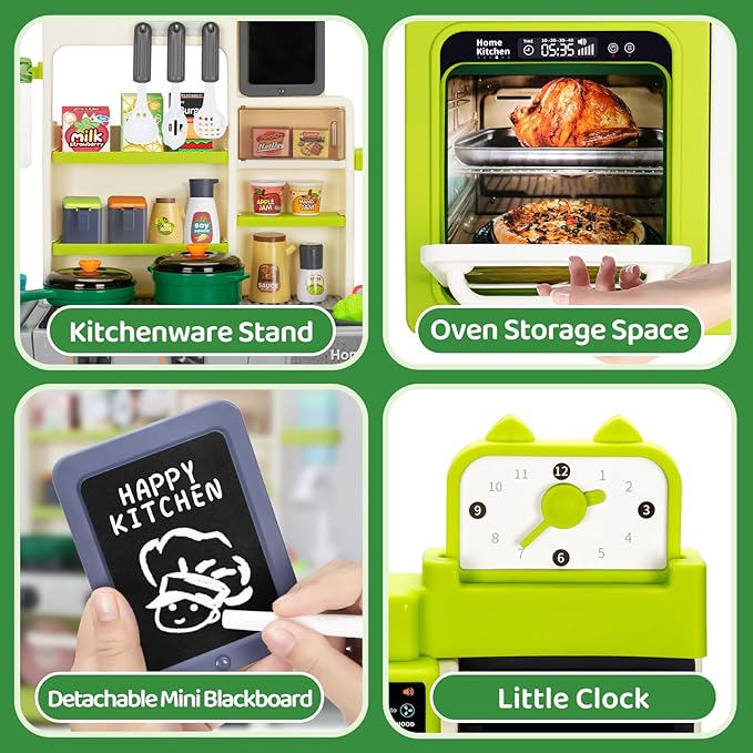 Kids Play Kitchen Set, Toddler Kitchen Playset with Sound & Light, Cooking Stove with Steam, Play Sink, Play Food Toy and Kitchen Accessories, Kitchen Toy for Kids Girls Boys (31.5 * 22 * 8.6in)