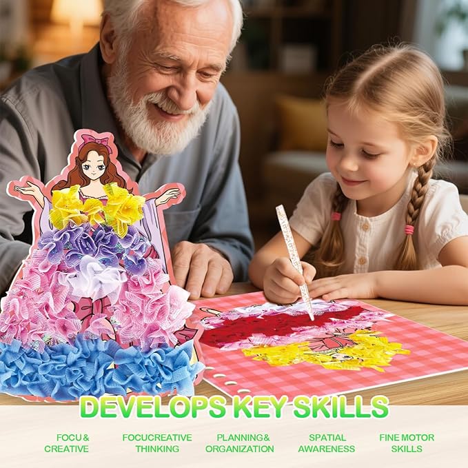 BLXIN Poke-Art Princess Craft Kit, Girls DIY Paper Art Set with Castle, Creative Educational Activity,Crafts Gifts for Girls Ages 3-8, DIY Activity