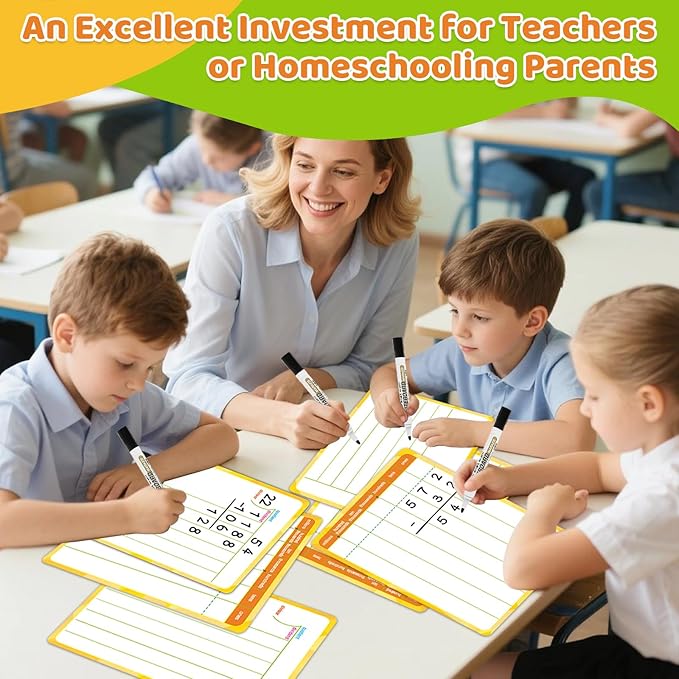 12 Packs Long Division & Multiplication Flash Cards: Math Manipulative Dry Erase Board, Math Games Chart for 2nd 3rd 4th Grade Classroom Must Haves, Homeschool Supplies Teacher Essentials