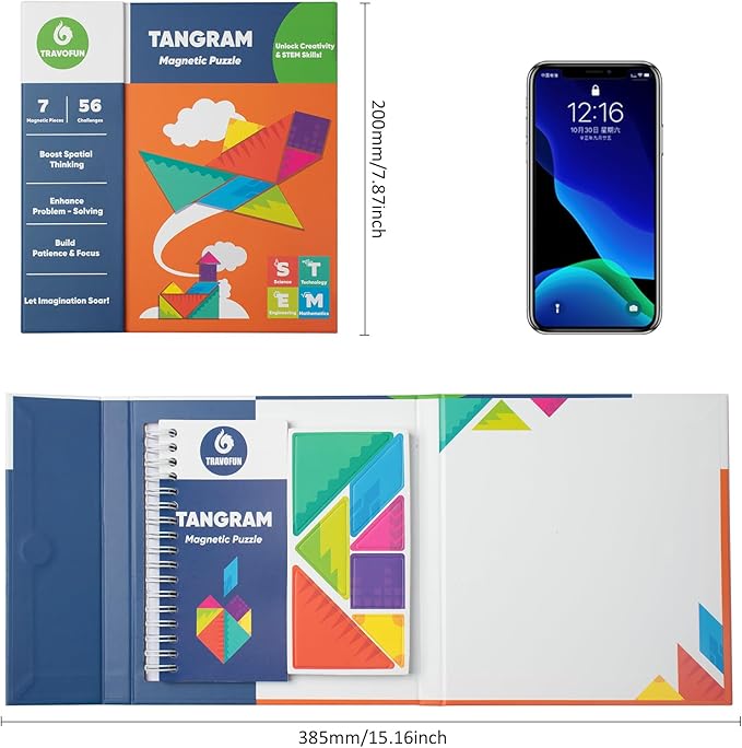 Travel Games Tangrams, Magnetic Travel Games for Road Trips Kids Board Game Educational Toys Kids Game for 3+