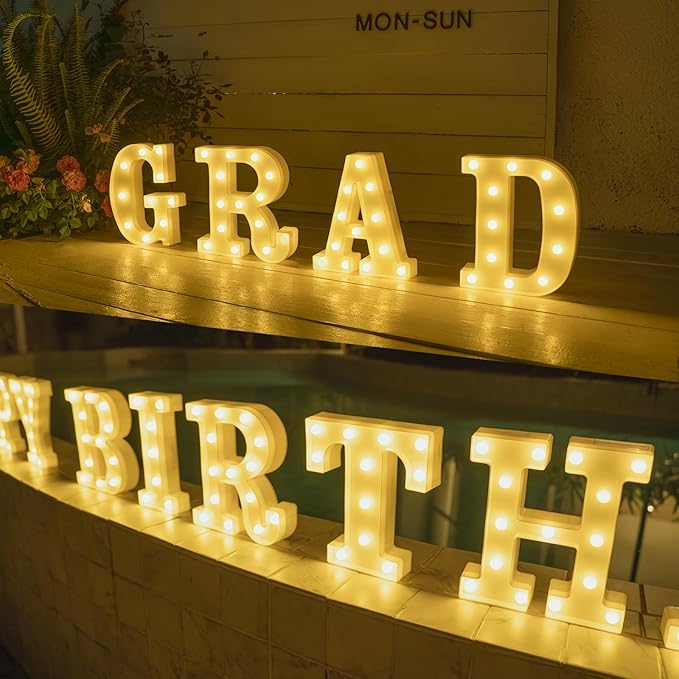 Foaky Rechargeable LED Letter Lights Sign Marquee Light Up Letters Sign for Night Light Wedding/Birthday Party Christmas Lamp Home Bar Decoration (G)