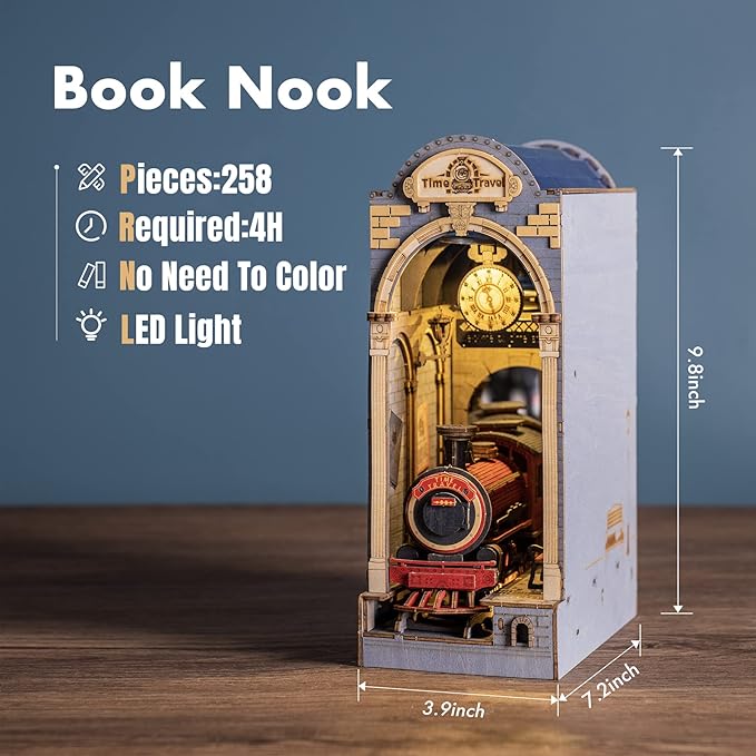 Rolife LED Book Nook Kit-Decorative Bookend Stand-3D Wooden Puzzle for Adults-Bookshelf Insert Booknook-Room Decor for Teen Girls Boys Women Men