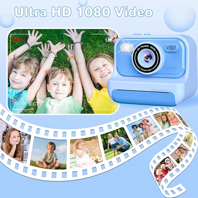 Kids Toys Instant Print Camera,2.4 Inch Screen Kids Instant Cameras, Christmas Birthday Gifts for Girls Age 3-12, Portable Toddler Toy for 3 4 5 6 7 8 9 10 Year Old Girls Boys
