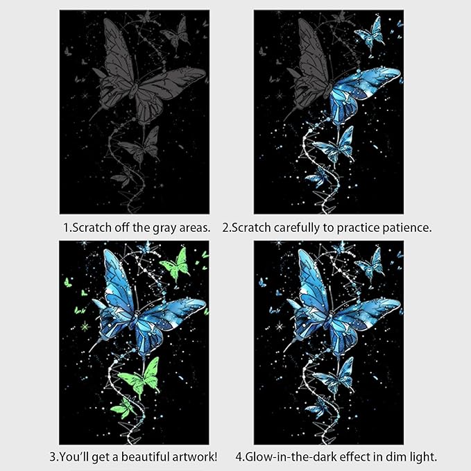 Glow in The Dark Scratch Art Paper，Engraved Landscape Scratch Painting Rainbow Board (12 Sheets A4) Adults, Fun Sketch Card Creative Craft Toy (Animals/Landscapes) by Iskueal.