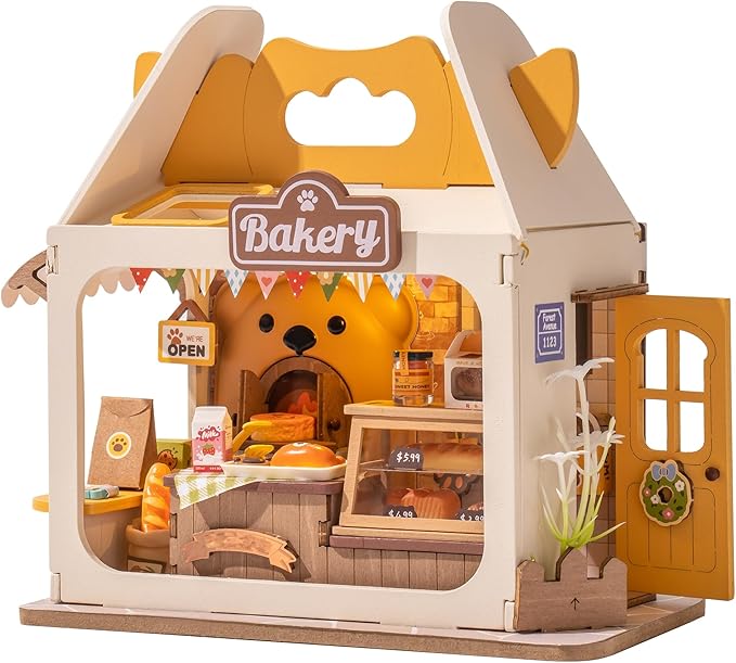 DIY Mini House Building Teddy Miniature Kit Breadbox, Miniature Lifestyle Bookshelf Decoration, Cute Craft Kits for Women or Girls 14+, Kawaii Gifts Hobbies for Crafters (Teddy's Breadbox)