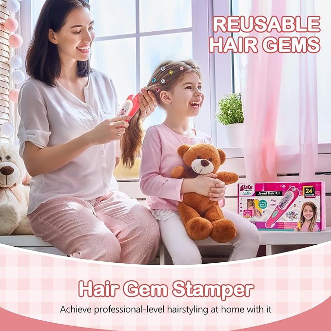Hair Gem Stamper Kit,Bling Hair Jewels for Girls, Hair Styling Tool with Reusable Shining Diamonds, Christmas Birthday Arts & Crafts Gift for 5-12 Year Old Girl