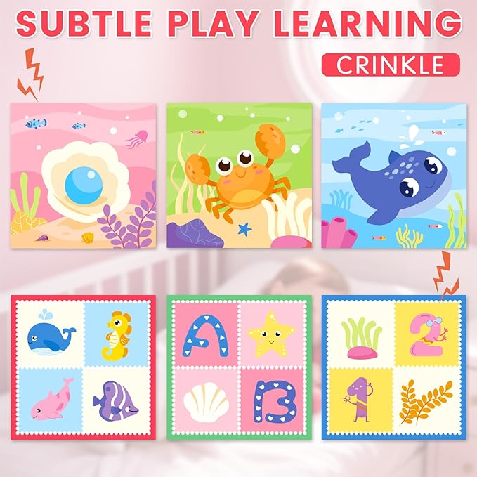 Aiduy Baby Tissue Box Toy - Baby Girl Toys Montessori Toys for Babies 6-12 Months - Soft Stuffed High Contrast Crinkle Infant Sensory Toy 6 7 8 9 10 11 12 Months Old Gifts Pink