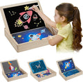 4-in-1 Wooden Sensory Toys with Storage Box, Activity Board for Children with Autism, Double Side Playing Board, Sensory Sequin Flip Panel, Educational Puzzles for Kids, Calm Down Corner