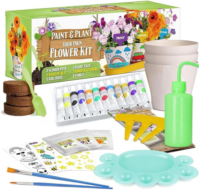 Doiaz Paint & Plant Flower Growing Gardening Kit with 3 Pots for Kidz - Halloween Gifts for Girlz & Boyz Agez 5, 6, 7, 8, 9, 10, 11 & 12 Yearz Old Girlz