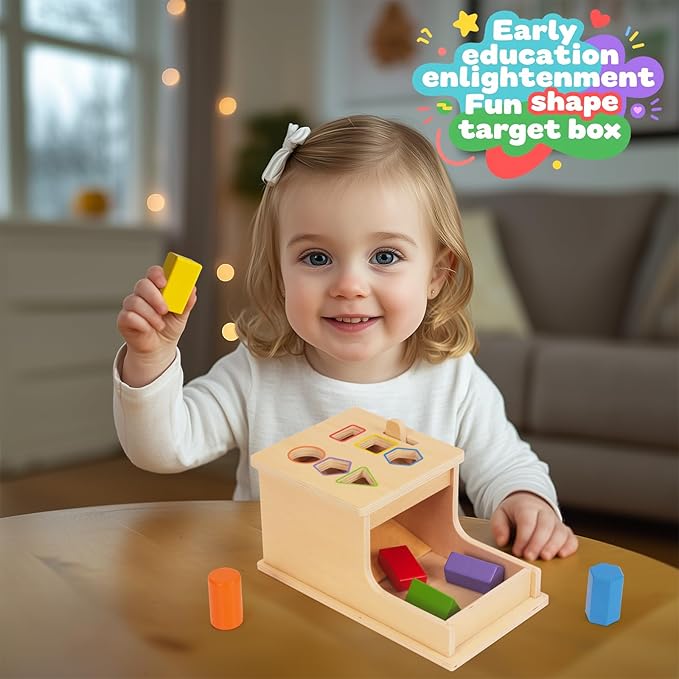 Busy Edition Montessori Toys for Toddlers Object Permanence Box Wooden Shape Sorter Drop Toy Play for 1 2 3 Year Old Toddlers