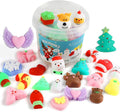 KINGYAO Squishy Fidget Toys, Mini Mochi Squishies 24 Pcs Party Christmas Mochi Favors for Kids Kawaii Snow Man Squishy Stress Relief Toys with Storage Box