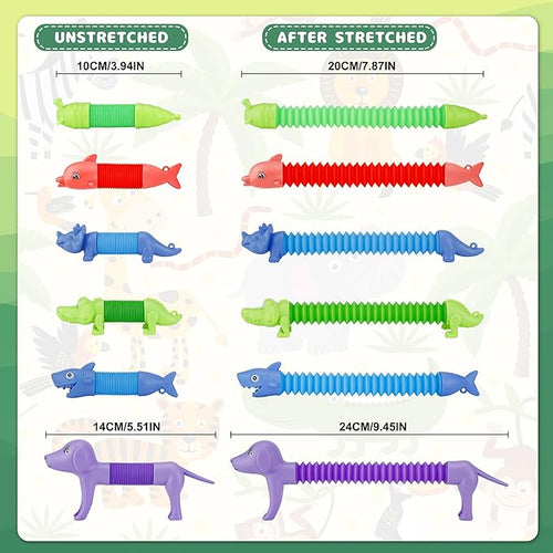 20Pcs Animal Pop Tubes Fidget Toys,Party Favors, Carnival Prizes,Birthday Gifts for Kids, Stress Relief Sensory Toys for Kids 3-8, Piñata Stuffers