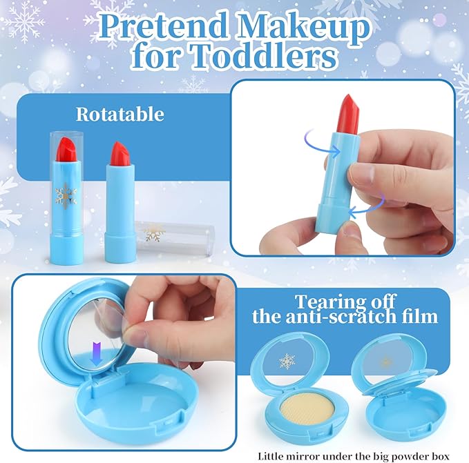 Pretend Makeup Kit for Kids 3-5, Blue Fake Makeup Set for Toddlers Girls, Play Makeup Gifts for Little Girls Age 3 4 5 6 7 Year Old, Make Up Toys Birthday (Blue)
