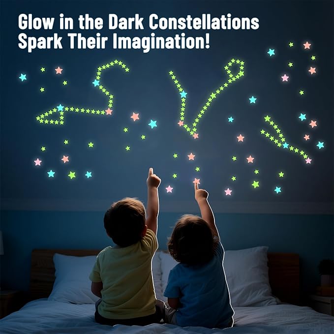 302 Pcs Glow in The Dark Stars Stickers for Ceiling Colorful Luminous Ceiling Stars Glow in The Dark,Adhesive Star Stickers Wall Decor,Perfect for Kids Room,Birthday Gifts Christmas Stocking Stuffers