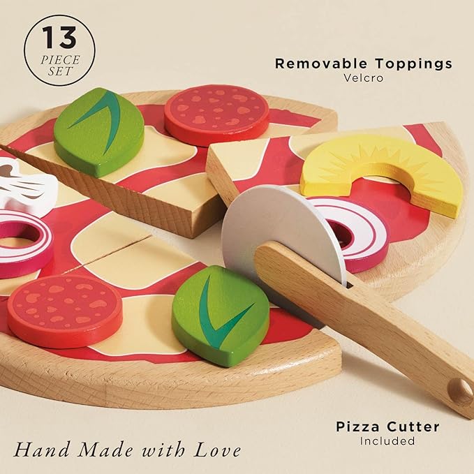 Le Toy Van - Childrens Wood Pretend Play Food | Wooden Honeybake Pizza Pretend Food Toy Playset | Toy Kitchen Accessories Play Food Role Play Toy (TV279)