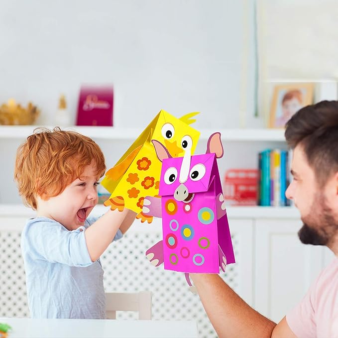 WATINC 9Pack Hand Puppet Art Craft - DIY Making Your Own Paper Sock Puppets Kits Wiggle Googly Eyes, Imaginative Early Learning Classroom Family Storytelling Games Pretend Party Supplies (Animals)