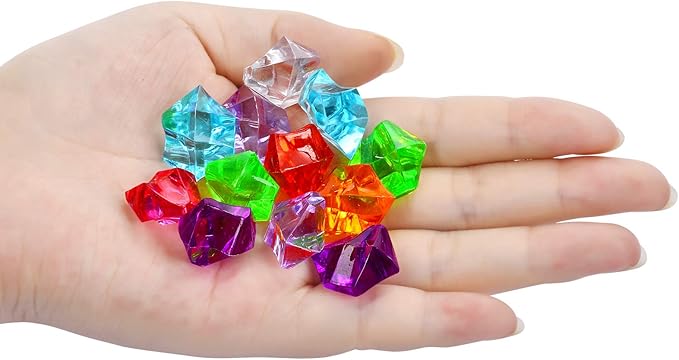 180-190pcs Premium Multicolored Fake Crushed Ice Rock Plastic Gems Jewels Acrylic Ice Rock Crystals Treasure Fake Diamonds Plastic Ice Cubes for Kids Toy Decoration Wedding Display Vase Fillers Crafts