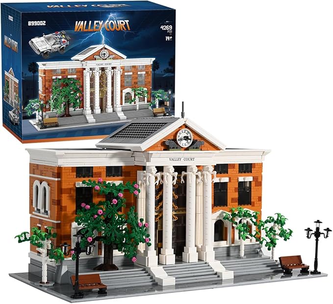 Valley Court Architecture Building Blocks Set with 2-Story,Retro Futuristic Courthouse Mall – with Flying Car & Modular Architecture Building Blocks,(4269PCS)
