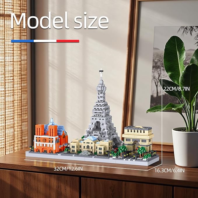 Architecture Paris Skyline Micro Mini Blocks Building Set,Eiffel Tower and The Louvre Assembly Collection Model Kit 3D Toy for Adult (2462PCS)